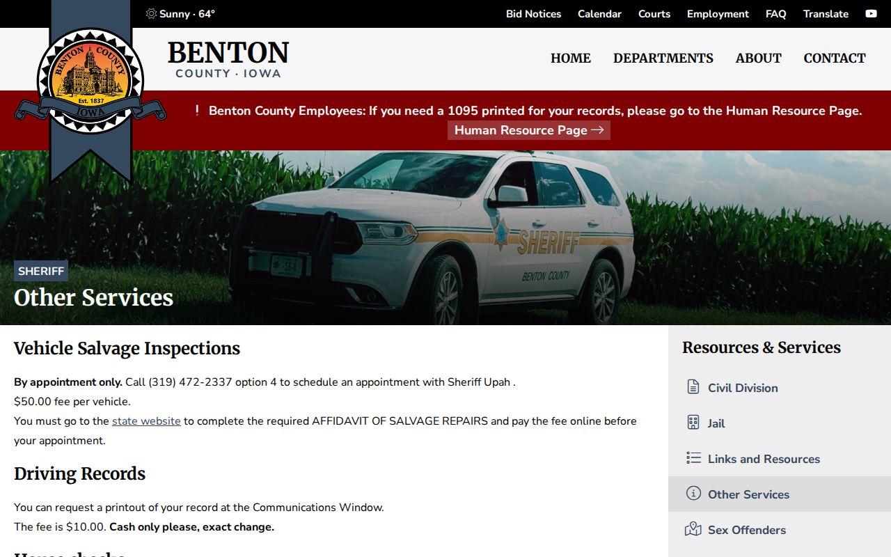 Benton County arrest history sheriff records services