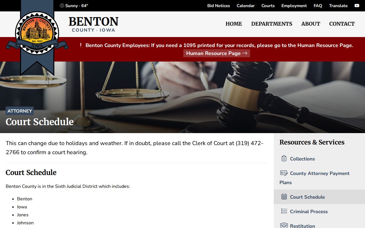Benton County criminal court case schedule