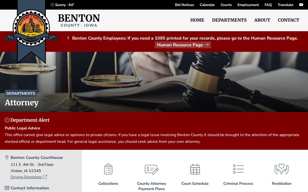 Benton County criminal court case County Attorney office