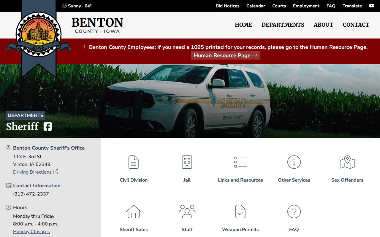 Benton County sheriff criminal and custody records office