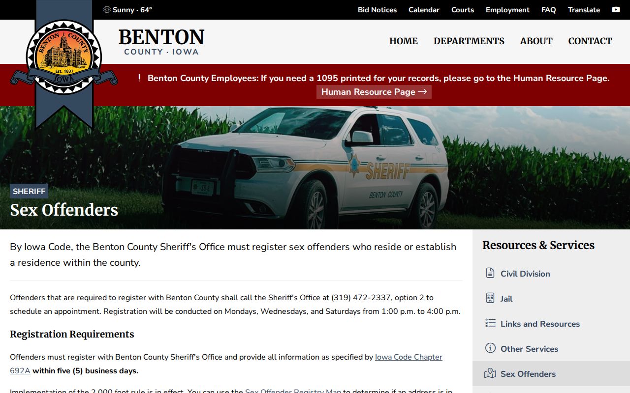 Benton County sex offender registration information from the sheriff